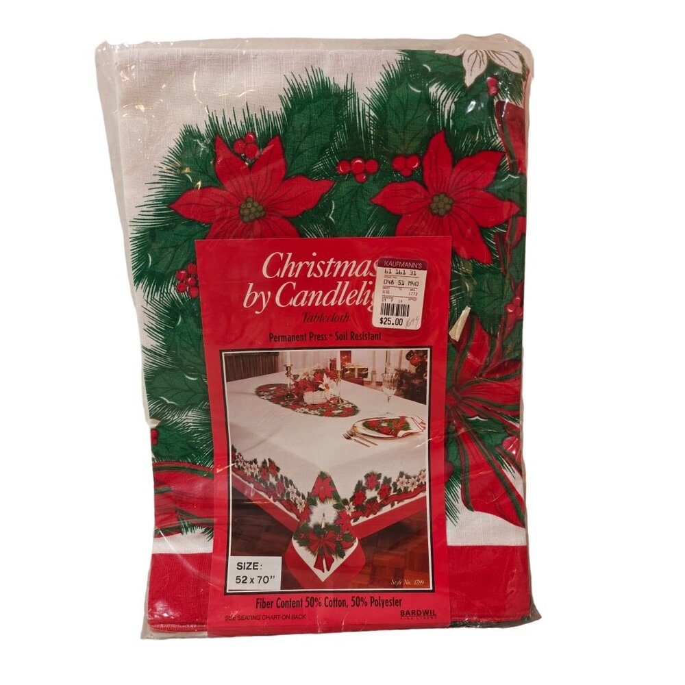 Christmas By Candlelight Bardwil Tablecloth 52"x70" Vintage Permanent Press Soil